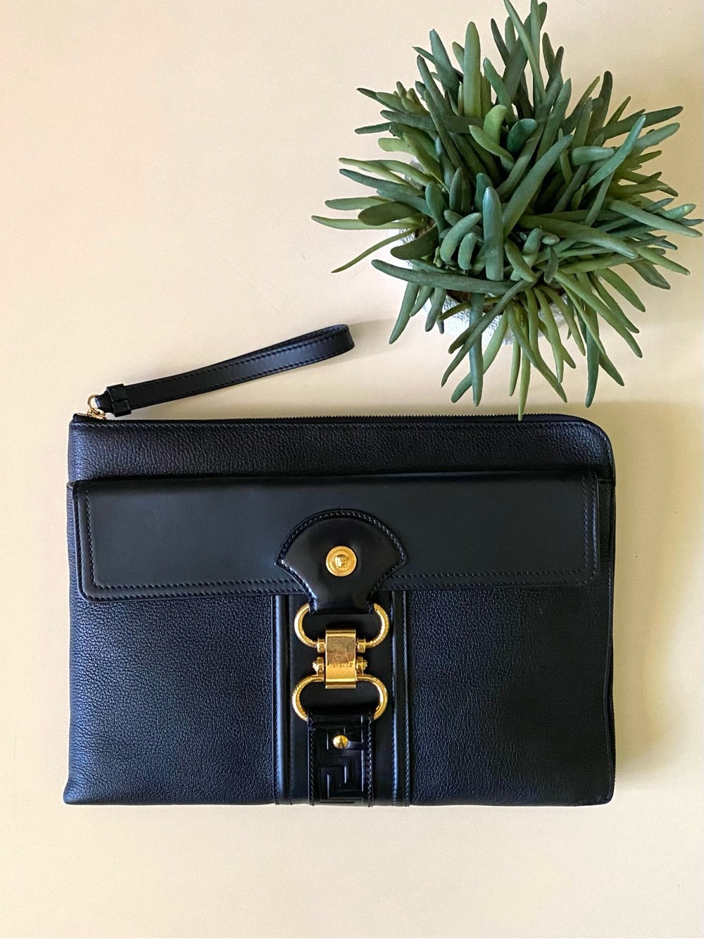VERSACE - Pebble Leather Clutch Laptop Bag